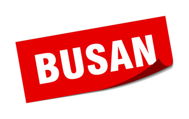 Busan sticker. Busan red square peeler sign