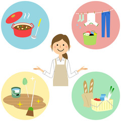 エプロンの女性　主婦　家事あれこれ © studiolaut