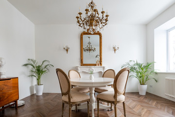 French apartments. living room with dining table.