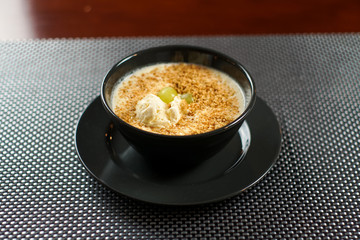 Soup on a restaurant table