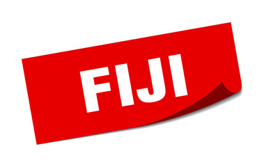 Fiji sticker. Fiji red square peeler sign