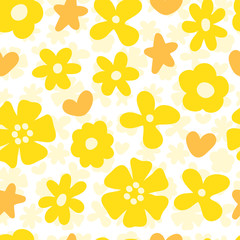 Simple Flowers seamless pattern. Yellow floral background