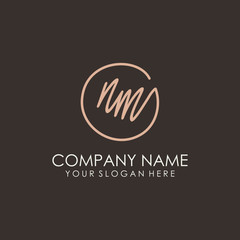 NM initials signature logo. Handwritten vector logo template connected to a circle. Hand drawn Calligraphy lettering Vector illustration.