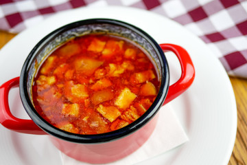 Soup on a restaurant table