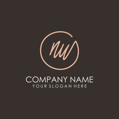 NU initials signature logo. Handwritten vector logo template connected to a circle. Hand drawn Calligraphy lettering Vector illustration.