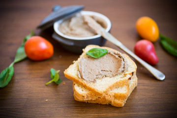 sandwiches with homemade chicken liver pate closeup
