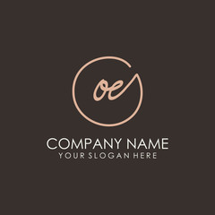 OE initials signature logo. Handwritten vector logo template connected to a circle. Hand drawn Calligraphy lettering Vector illustration.