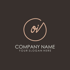 OI initials signature logo. Handwritten vector logo template connected to a circle. Hand drawn Calligraphy lettering Vector illustration.