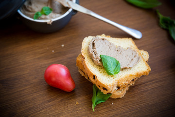 sandwiches with homemade chicken liver pate closeup