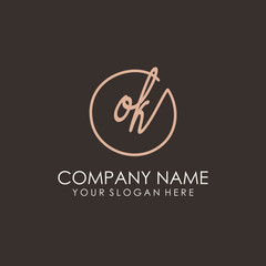 OK initials signature logo. Handwritten vector logo template connected to a circle. Hand drawn Calligraphy lettering Vector illustration.