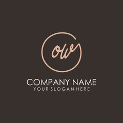 OW initials signature logo. Handwritten vector logo template connected to a circle. Hand drawn Calligraphy lettering Vector illustration.