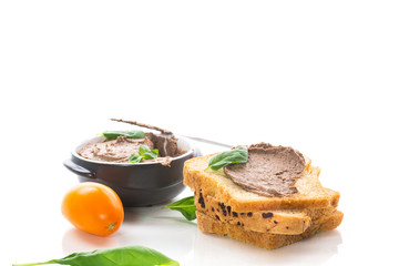sandwiches with homemade chicken liver pate closeup