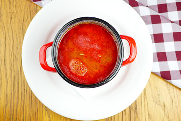 Soup on a restaurant table