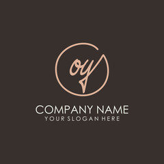 OY initials signature logo. Handwritten vector logo template connected to a circle. Hand drawn Calligraphy lettering Vector illustration.