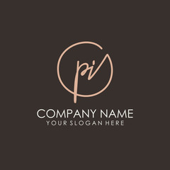 PI initials signature logo. Handwritten vector logo template connected to a circle. Hand drawn Calligraphy lettering Vector illustration.
