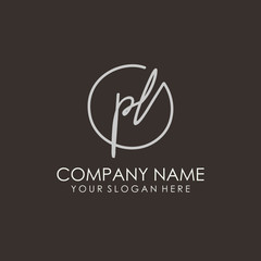 PL initials signature logo. Handwritten vector logo template connected to a circle. Hand drawn Calligraphy lettering Vector illustration.
