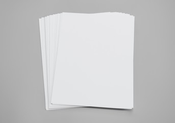 Blank portrait. white paper isolated on gray background. Poster mock-ups paper, identity design, set of booklets, blank white folding paper, brochure magazine isolated, use banners products business.