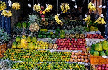  Colorful stall with carefully arranged exotic fruits - Pokhara, Nepal