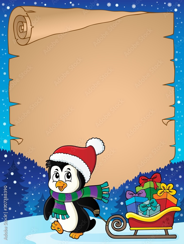 Wall mural christmas penguin and sledge parchment 3