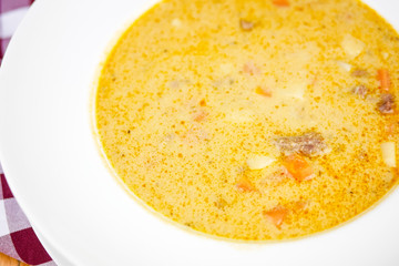 Soup on a restaurant table