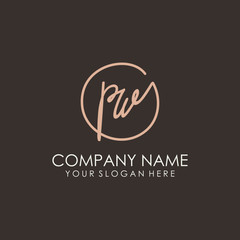 PW initials signature logo. Handwritten vector logo template connected to a circle. Hand drawn Calligraphy lettering Vector illustration.