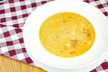 Soup on a restaurant table