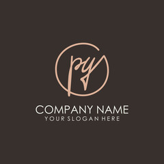 PY initials signature logo. Handwritten vector logo template connected to a circle. Hand drawn Calligraphy lettering Vector illustration. © VOKE VICTORI