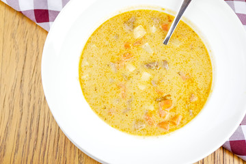 Soup on a restaurant table