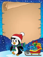 Papier Peint photo autocollant Pour enfants Pingouin de Noël et parchemin de traîneau 3