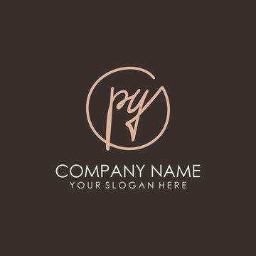 PY initials signature logo. Handwritten vector logo template connected to a circle. Hand drawn Calligraphy lettering Vector illustration.