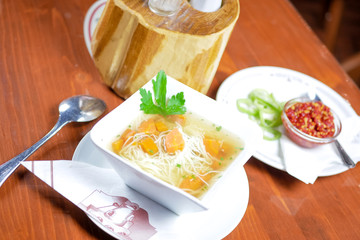 Soup on a restaurant table