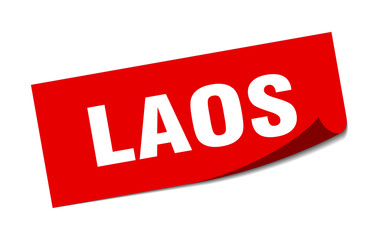 Laos sticker. Laos red square peeler sign