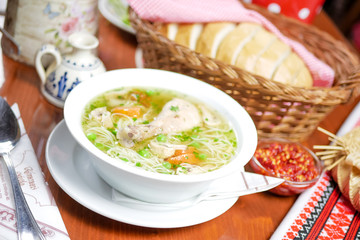 Soup on a restaurant table