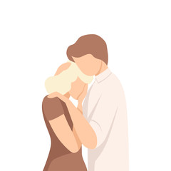 Feceless Man Standing and Embracing Young Crying Woman Stroking Her Hair Vector Illustration