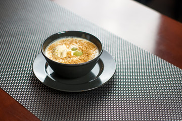 Soup on a restaurant table