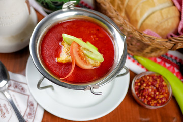 Soup on a restaurant table