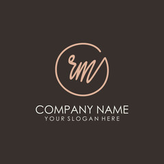 RM initials signature logo. Handwritten vector logo template connected to a circle. Hand drawn Calligraphy lettering Vector illustration.