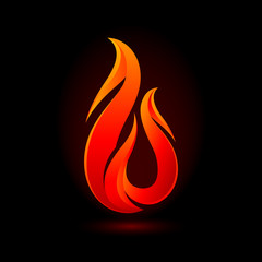Abstract Fire Flame Logo with Shadow Effects. Fire Ignite with Orange Color Isolated on Black Background. Collection of Hot Cartoon Light Effect Elements for Creative Design Idea