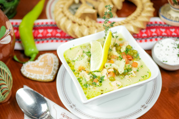 Soup on a restaurant table