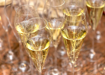 Glasses with champagne close-up on the table