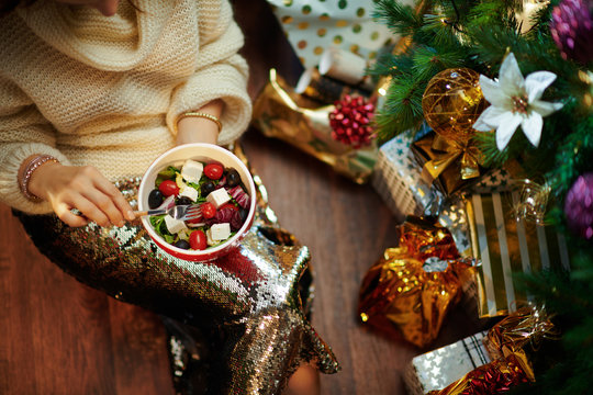 Closeup On Elegant 40 Year Old Woman Eating Healthy Salad