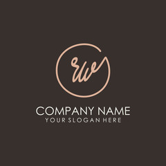 RW initials signature logo. Handwritten vector logo template connected to a circle. Hand drawn Calligraphy lettering Vector illustration.