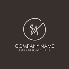 RX initials signature logo. Handwritten vector logo template connected to a circle. Hand drawn Calligraphy lettering Vector illustration.