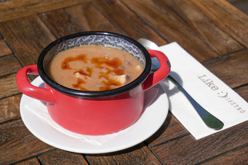 Soup on a restaurant table
