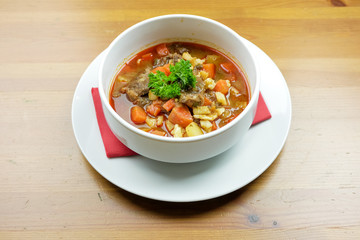 Soup on a restaurant table
