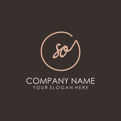 SO initials signature logo. Handwritten vector logo template connected to a circle. Hand drawn Calligraphy lettering Vector illustration.