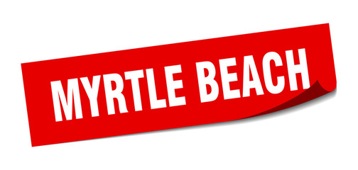 Myrtle Beach sticker. Myrtle Beach red square peeler sign