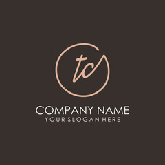 TC initials signature logo. Handwritten vector logo template connected to a circle. Hand drawn Calligraphy lettering Vector illustration.