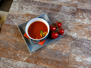 Soup on a restaurant table