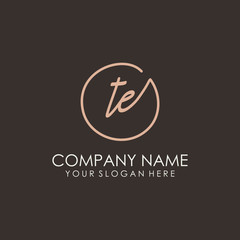 TE initials signature logo. Handwritten vector logo template connected to a circle. Hand drawn Calligraphy lettering Vector illustration.